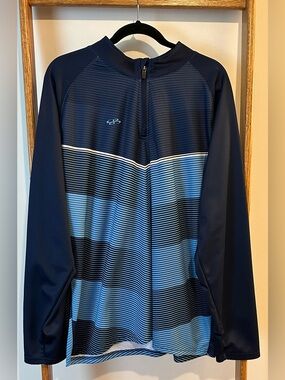 Boombah Men’s Navy and Light Blue Striped Quarter-Zip Performance Jacket